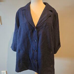 Alia Textured Button-Front Jacket | Size 20W | Navy Blue